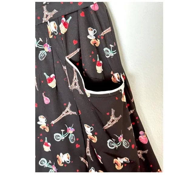 Ooh La La  très adorable Paris print Dress ~ pockets ~ retro vintage - Picture 5 of 9